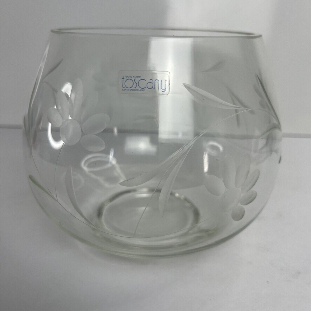 Vintage Toscany Romania Decorative Etched Bowl With Flowers And Vines